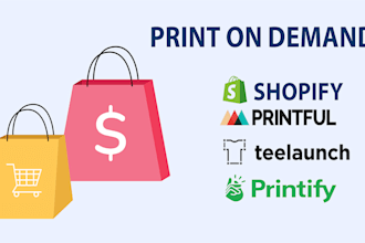 redesign design shopify,setup printify,printful shopify or etsy print on demand