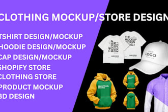 do tshirt, cap, hoodie, cloth mockup,  fashion shopify design