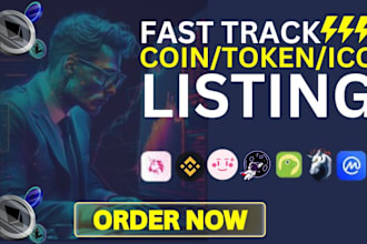 fast coin token ico listing on cmc cg binance lbank exchange platforms marketing