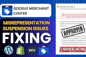 fix google merchant center suspension, misrepresentation, and claim website