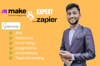 setup make zapier automations, integrations, and fix errors