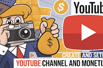 create and setup youtube channel and design and monetize