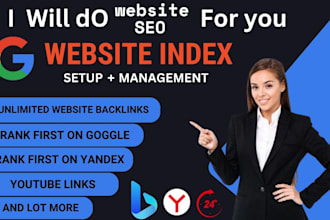 index your website on google, yandex, bing, do web SEO, add website backlinks