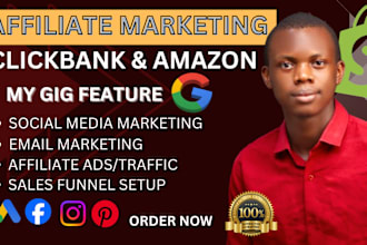 setup clickbank affiliate marketing, shopify sales funnel and amazon affiliate