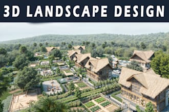 design realistic 3d landscape masterplan for eco resort, lodge, or retreat