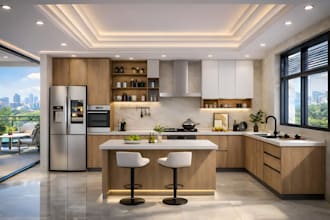 do modern 3d rendering and 3d interior design for kitchen, bedroom, bathroom