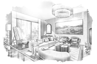 draw an interior hand sketch black and white
