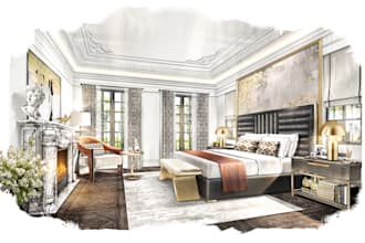 draw an interior perspective illustration full color