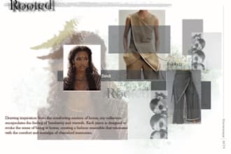 design 3 colored outfit looks with flat sketches, dress top and bottom