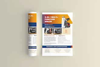 design product spec sheet, sell sheet, datasheet, technical sheet, service guide