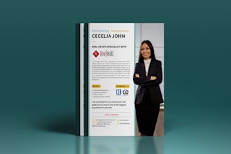 design real estate agent one pager, bio,deal sheet, resume, realtor card, epk
