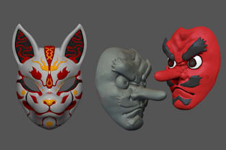 model 3d helmet, 3d cosplay mask, dj mask, bust head, face mask for 3d printing