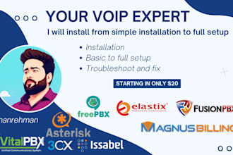 install voip, freepbx, 3cx, zoiper, asterisk, magnus billing and issabel for you