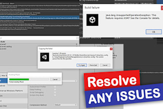 resolve unity build errors, crashes, ads errors, bug fixes in unity game