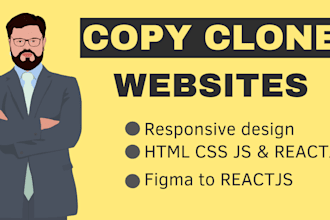 copy clone website and landing pages by html css js and react