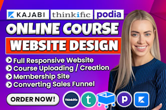 do online course website, kajabi website, podia, thinkific, sales page design