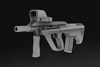 create 3d game assets, 3d game model low poly 3d weapon 3d guns