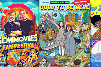create cartoon party, event, concert poster