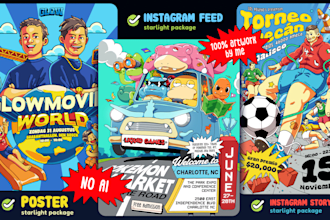 create cartoon party, event, concert poster