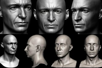 sculpt 3d head, 3d face portrait bust, convert 2d to 3d printable model stl file