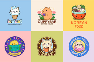 creative logo in a cute flat cartoon style, character mascot for your brand