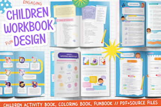 design fun children workbook, activity book, print ready PDF