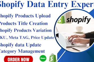 do shopify product listing, product upload, and data entry