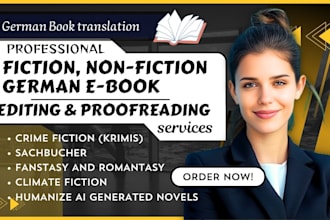 book edit, proofread, line edit your german text, fiction novel, manuscript