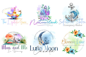 do unique watercolor logo social media kit  and branding kit