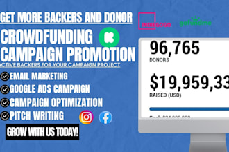 do crowdfunding campaign promotion, kickstarter, indiegogo, gofundme for donors