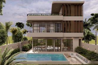 design 3d exterior for bali, boho, mediterranean villa house