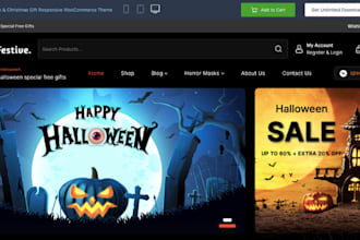 design profitable halloween shopify christmas store fireworks website