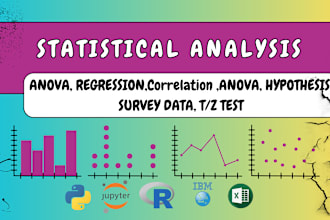 do regression, survey data analysis  t test, correlation, anova,  hypothesis