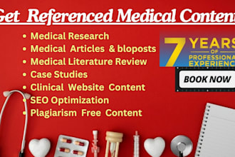 help with medical research, data analysis, medical articles and medical writing