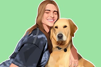 draw pet and owner in vector cartoon illustration