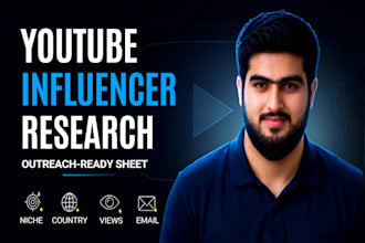 find and research youtube influencers for outreach and sponsorships