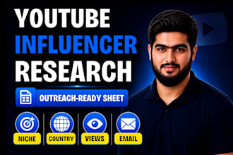 find and research youtube influencers for outreach and sponsorships