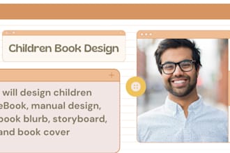design children ebook, manual design, book blurb, storyboard, and book cover