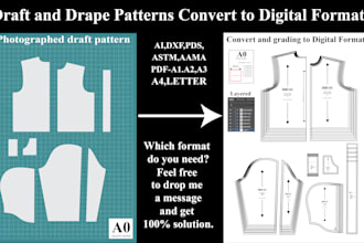 convert your hand drawn pattern into digital sewing pattern grading in 24 hours