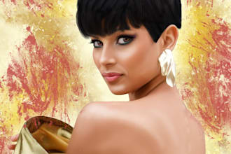 portrait in style dream art, vector, oil and watercolor stylization