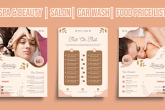 create a modern spa menu, salon price list, rate list