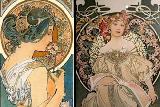 draw art nouveau illustration, art deco, retro vintage illustration , portrait