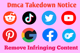send dmca takedown notice to tiktok, reddit, fb,yt,ig,google, shopify by dmca