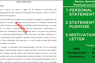 edit and improve any college, grad, phd, MBA, medical school personal statement