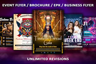 do professional event flyer, brochure, epk, menu designs