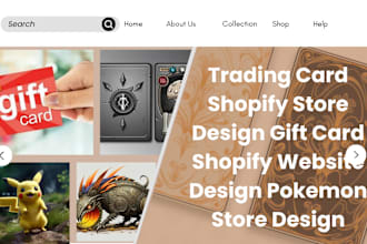 design gift card shopify store trading card website pokémon card website