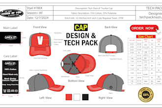 design a hat or cap tech pack for you