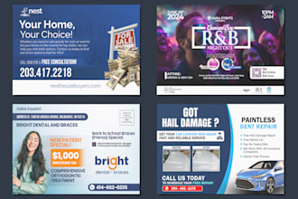 create postcard design, event flyer, door hanger, magazine ad