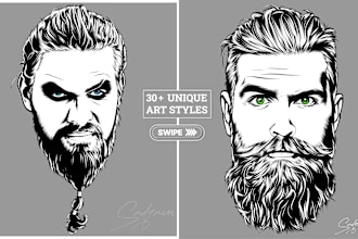 create a detailed vector art portrait black and white