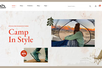 design luxury camping equipment shopify store travel accessories website travel